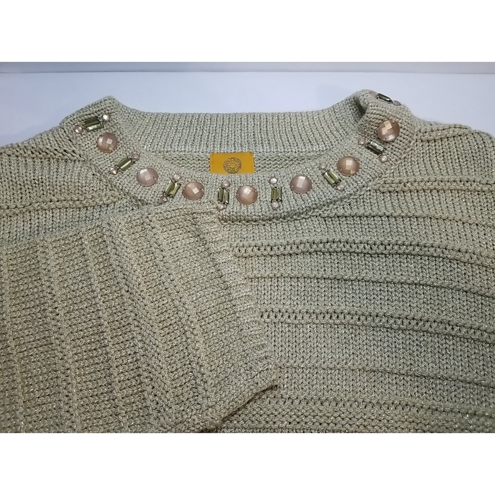 Ruby Rd Long Sleeve Womens Shimmering Gold‎ Embellished Sweater L Large